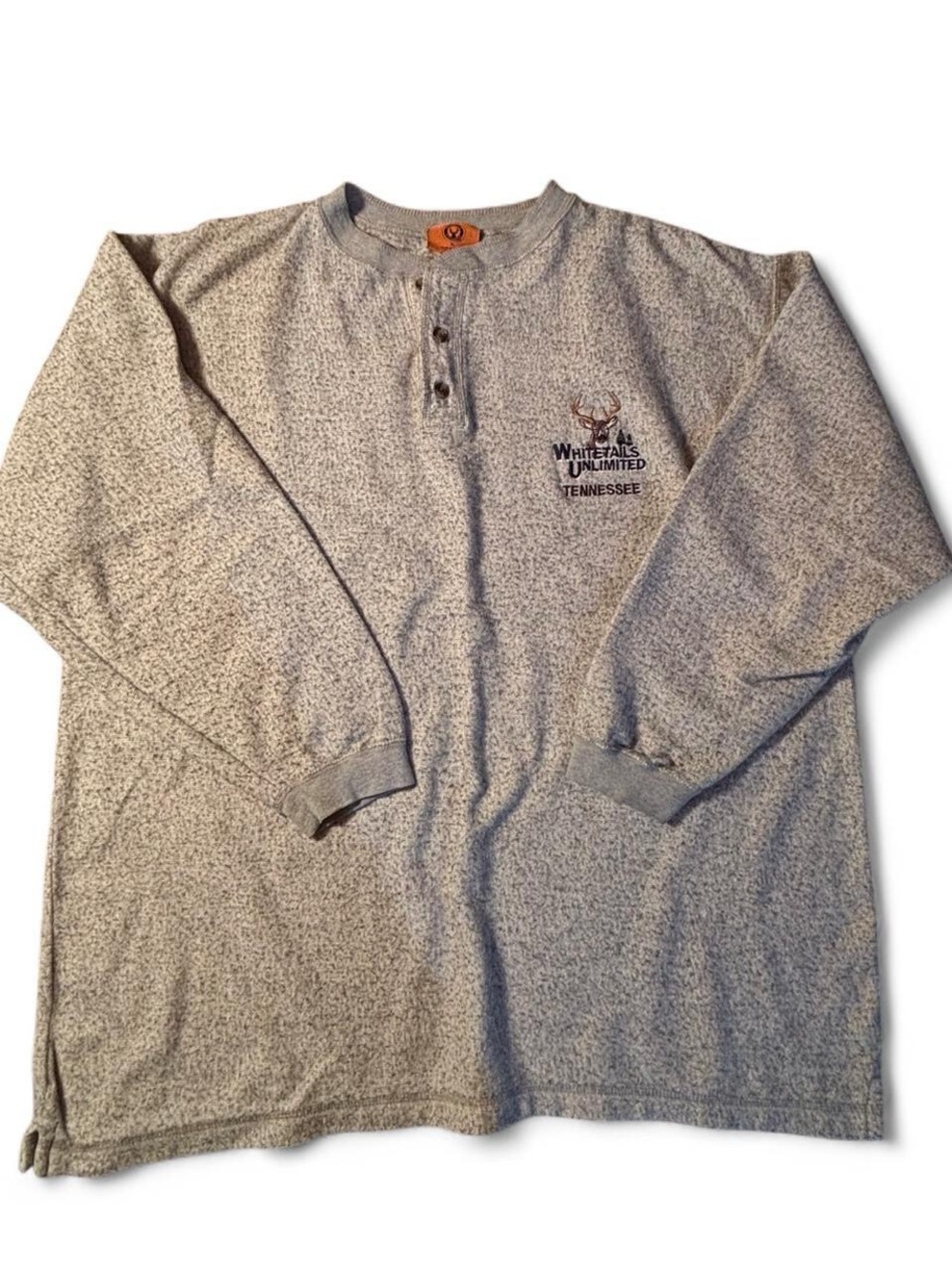 Whitetails Unlimited Tennessee Vintage Henley Long Sleeve Shirt - Light Gray